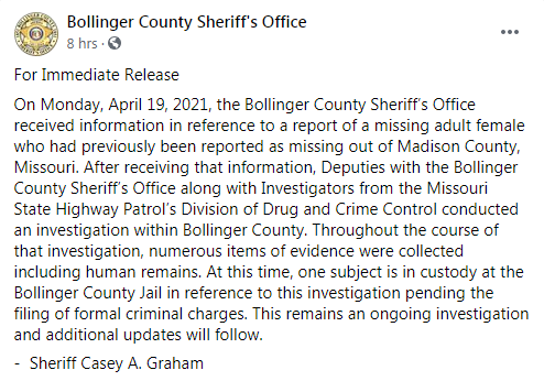 FB Bollinger MO remains